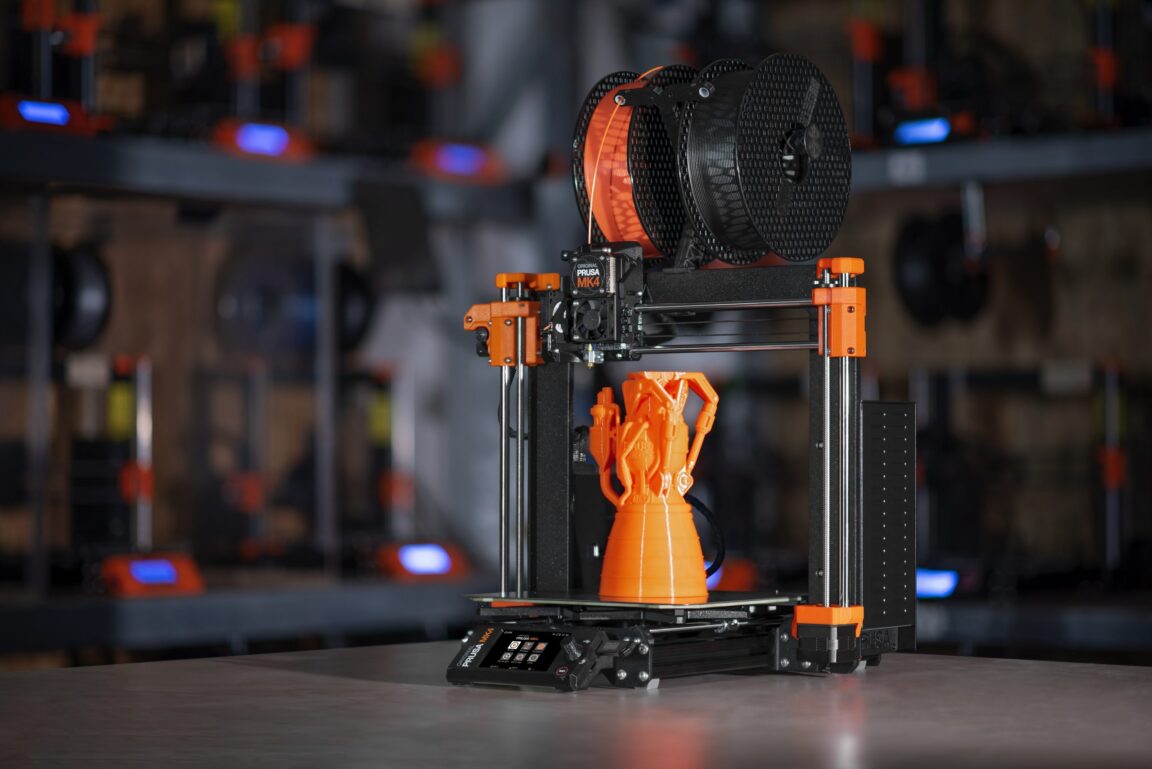 The Original Prusa MK4 printing a component.